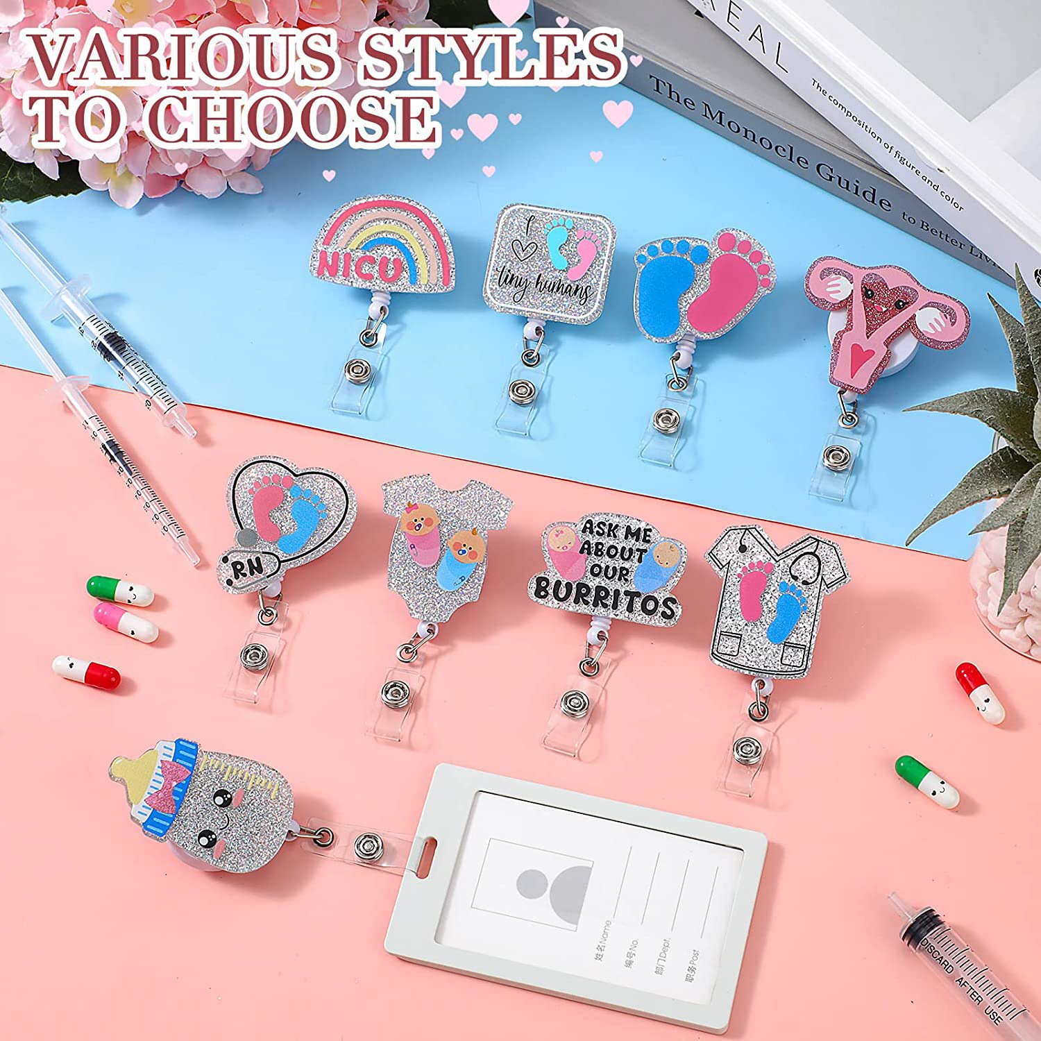 Acrylic Patch Plastic Retractable Badge Holder with Rotating Alligator Clip for Teachers Students Medical Staff ID Card Holder