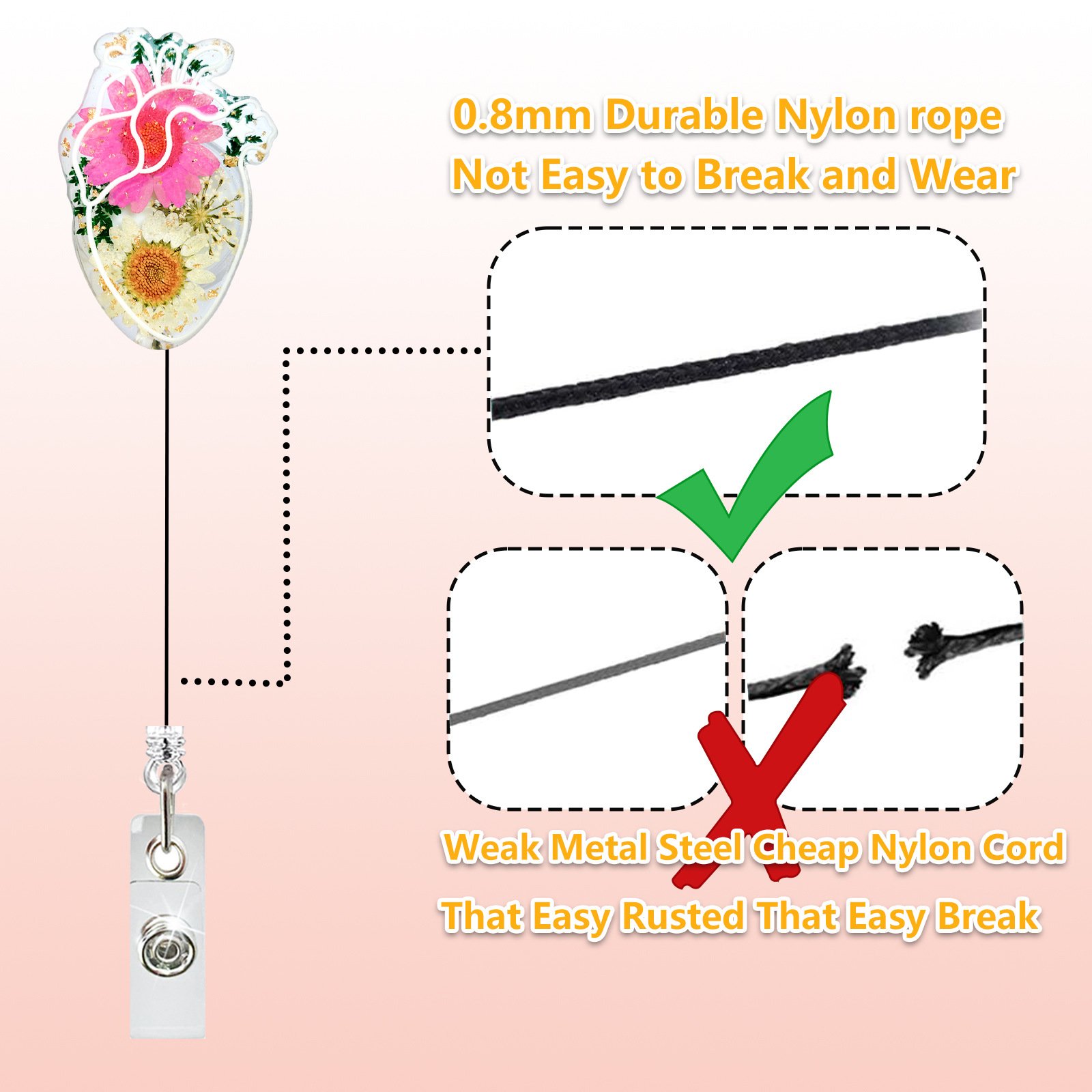 Acrylic Patch Plastic Retractable Badge Holder with Rotating Alligator Clip for Teachers Students Medical Staff ID Card Holder