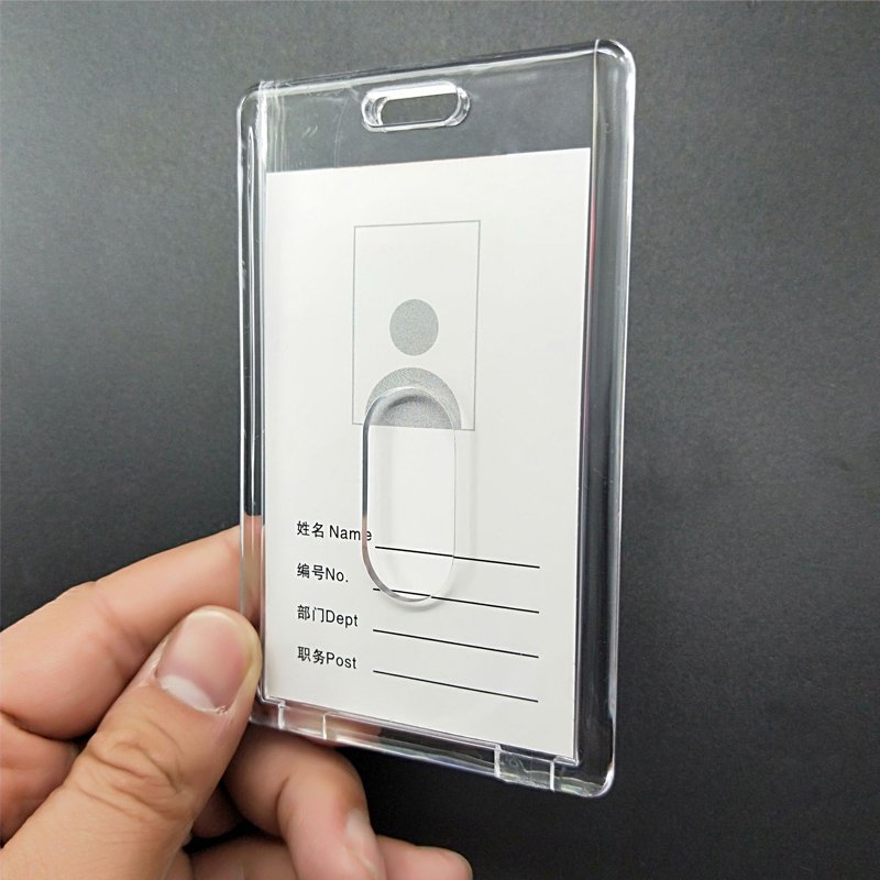Heavy duty vertical Acrylic ID cardholder, hard plastic clear ID badge holder for Student Employee