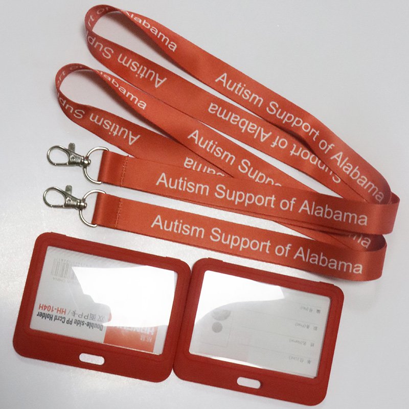Custom PP Plastic Durable Horizontal Red Color ID Card Holder Work Card Badge Holder With Lanyard