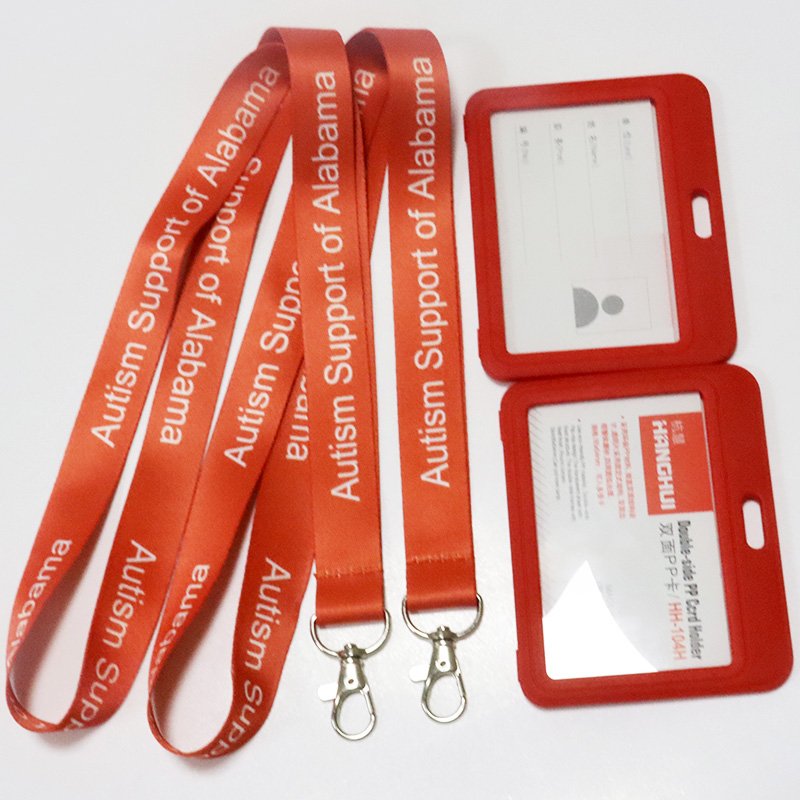 Custom PP Plastic Durable Horizontal Red Color ID Card Holder Work Card Badge Holder With Lanyard