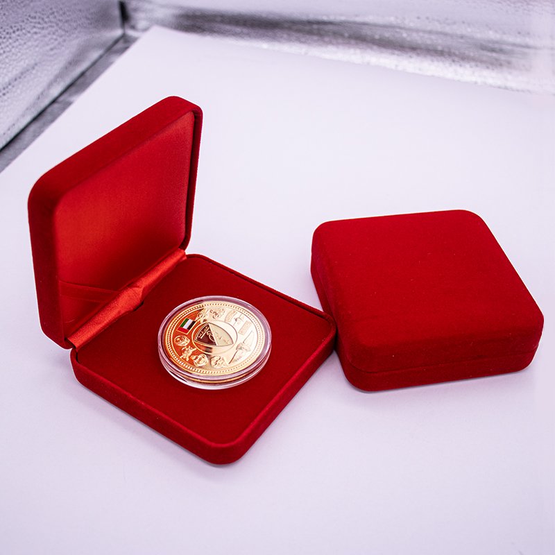 Red Velvet Metal Coin Box Polished Badge Holder Screen Printed Business Gift & Award Recognition Storage Box