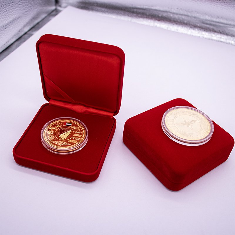 Red Velvet Metal Coin Box Polished Badge Holder Screen Printed Business Gift & Award Recognition Storage Box