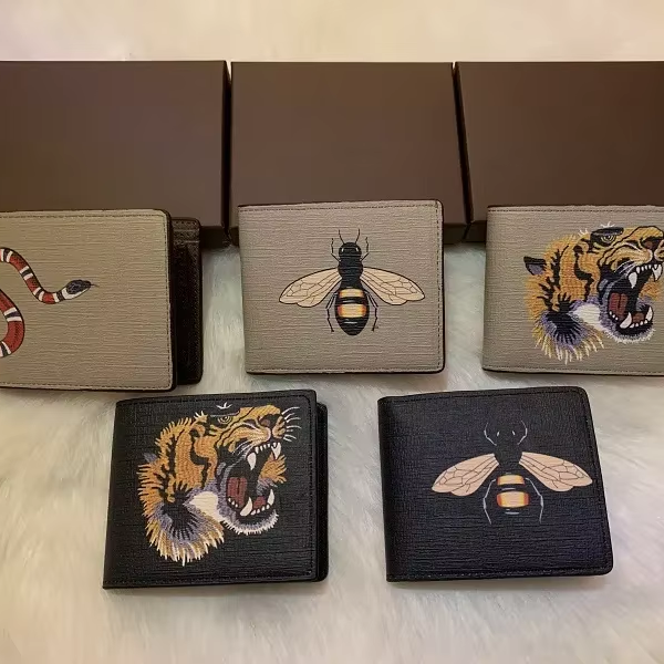 Men Animal Designer Fashion Short Wallet Leather Black Snake Tiger Bee Women wallets Luxury Purse Card Holders With Gift Box