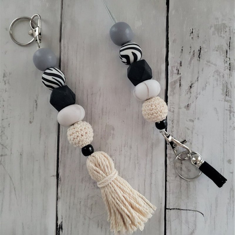 Personalized Teachers Nurse Lanyard kechain Wood Silicone Beaded macrame Keychain women