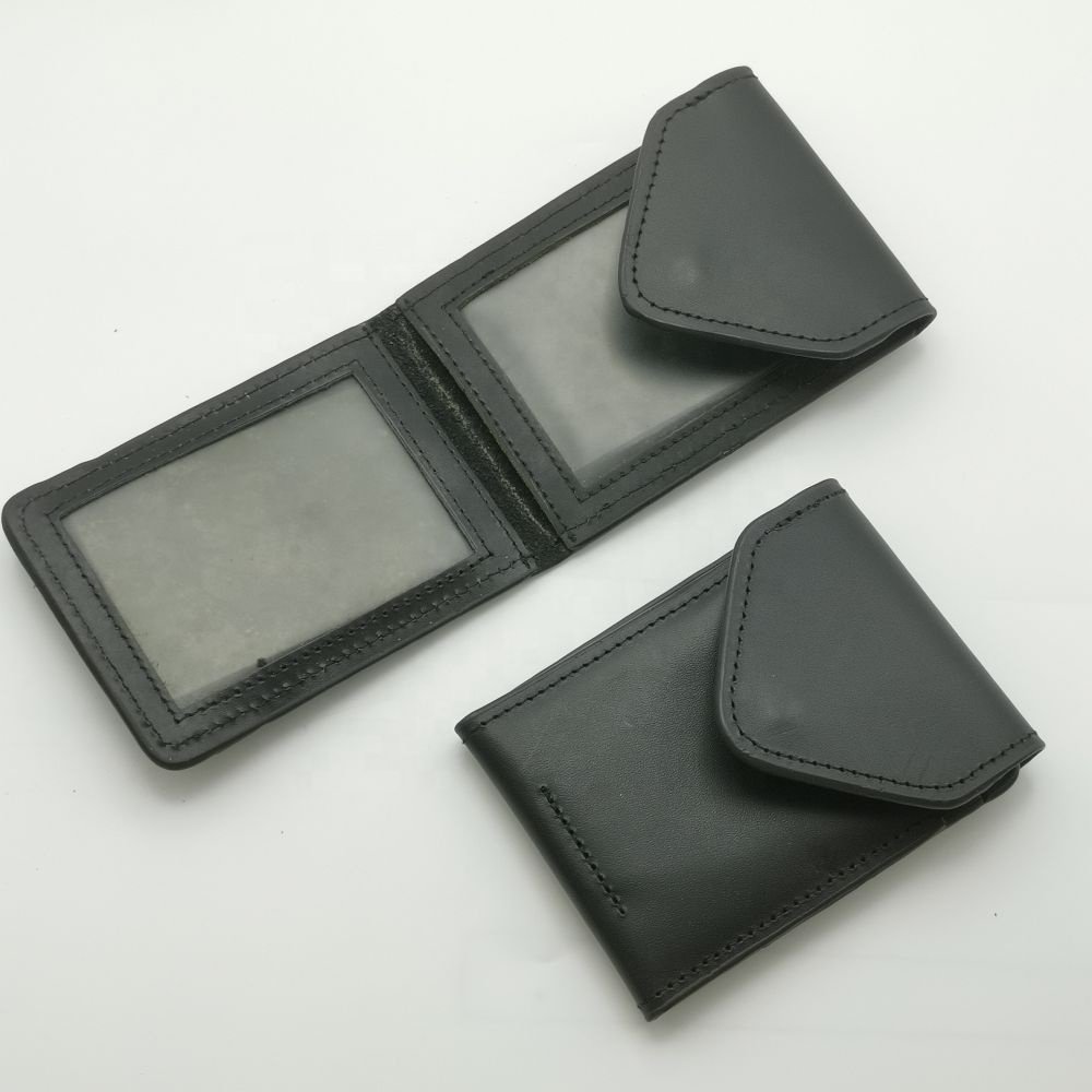 Guard Badge Holder Customized Logo 3D Plated Metal Security Badges PU Leather Card Holder Wallet With Badge