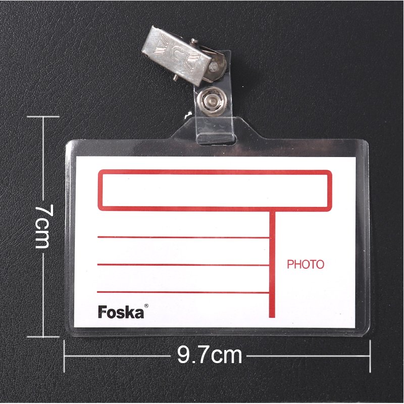 Foska PVC Name Badge Holder Hard Plastic Office Name Card Clip-on Holder