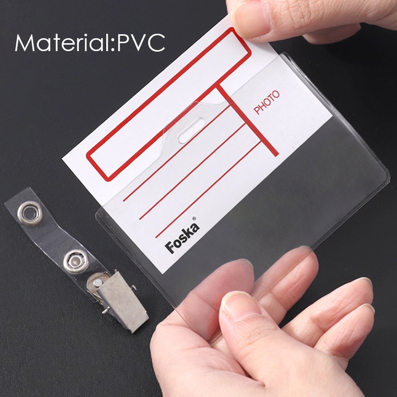 Foska PVC Name Badge Holder Hard Plastic Office Name Card Clip-on Holder
