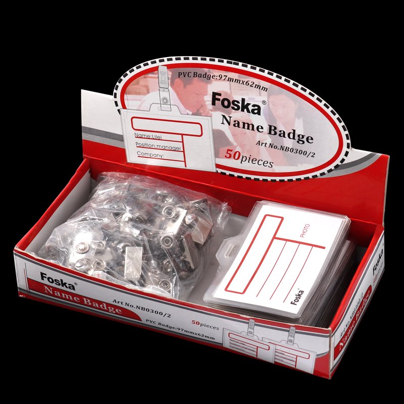 Foska PVC Name Badge Holder Hard Plastic Office Name Card Clip-on Holder