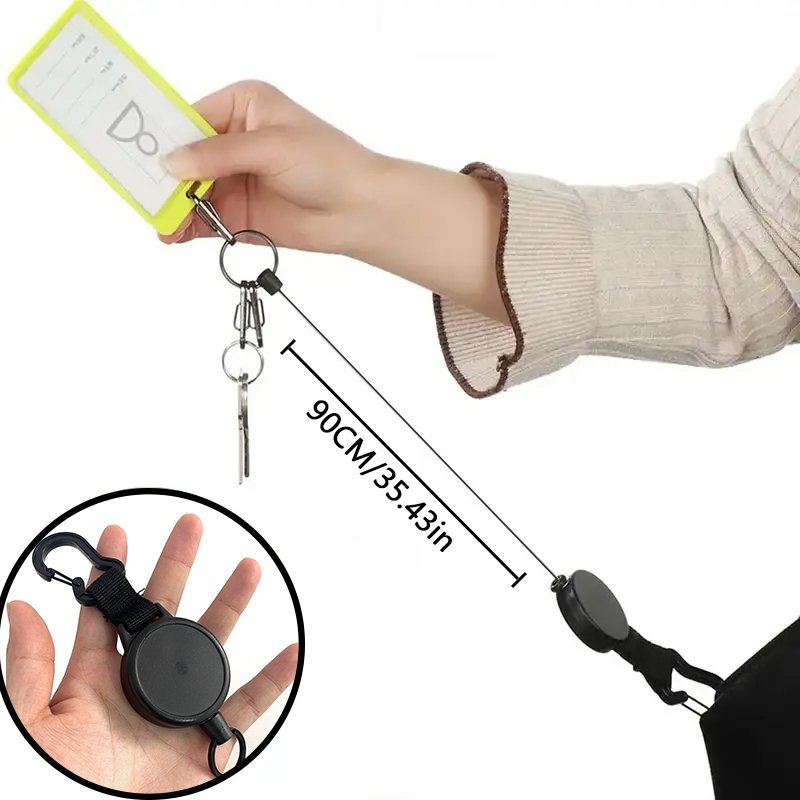 P-085 Custom Logo 5CM Heavy Duty Retractable Badge Reel Holder Climbing Anti loss Tool Holder with Extendable Metal Keychain