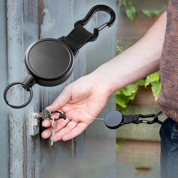 P-085 Custom Logo 5CM Heavy Duty Retractable Badge Reel Holder Climbing Anti loss Tool Holder with Extendable Metal Keychain