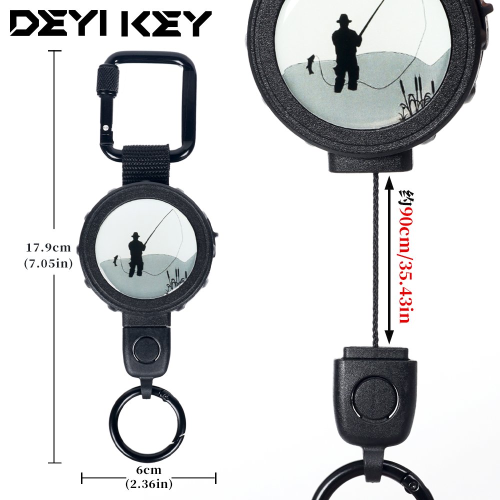 2024 Big Badge Reel Black D Hook reel key ring Retractable Badge Holder With Carabine Reel
