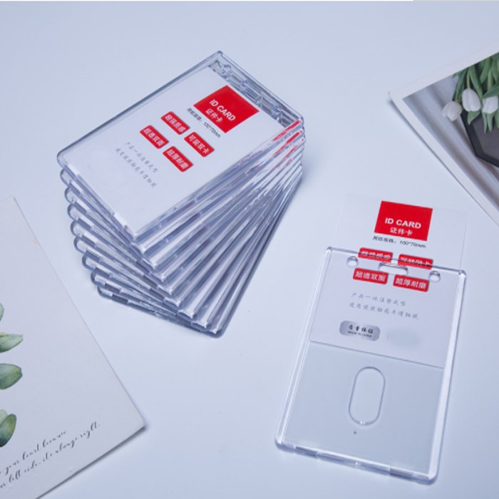 Horizontal Vertical Transparent Acrylic ID Card Badge Holder For Meeting Students Office
