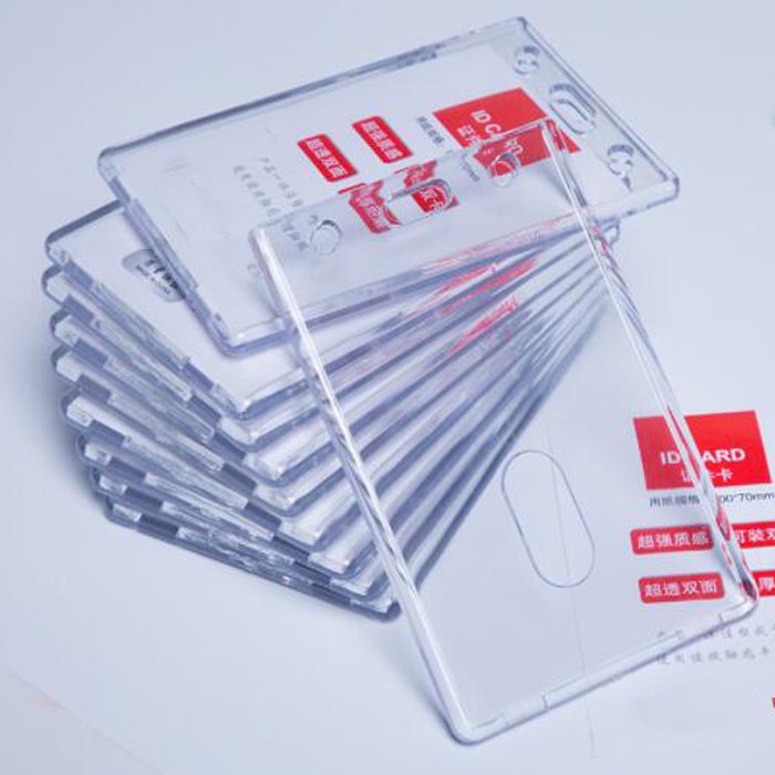 Horizontal Vertical Transparent Acrylic ID Card Badge Holder For Meeting Students Office