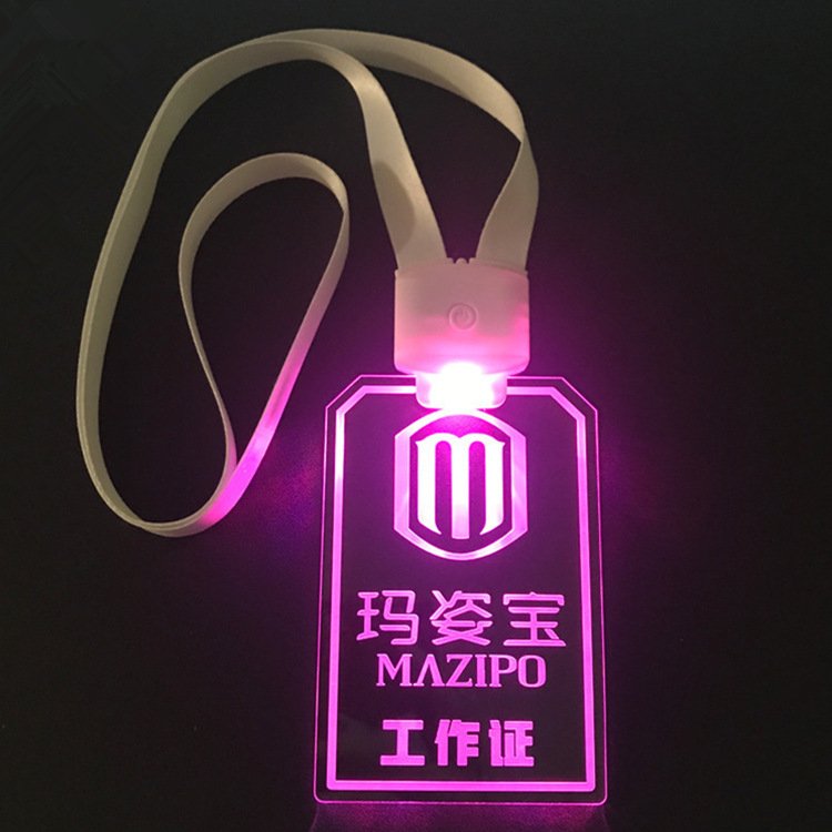 Blank CR2032 White Fabric Lanyards Luminous Fashion Glowing Acrylic Badges Id Card 15 Color Name Tag