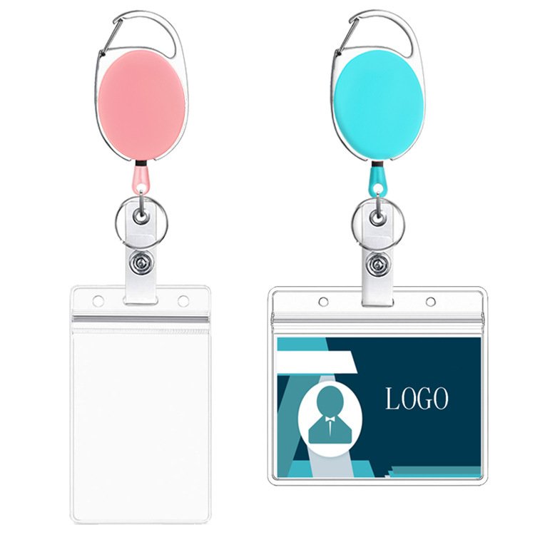 2024 popular Wholesale Retractable nurse Pull Reel Id Badge Holder metal Clip Name Lanyard Tag color Retractable with Keychain