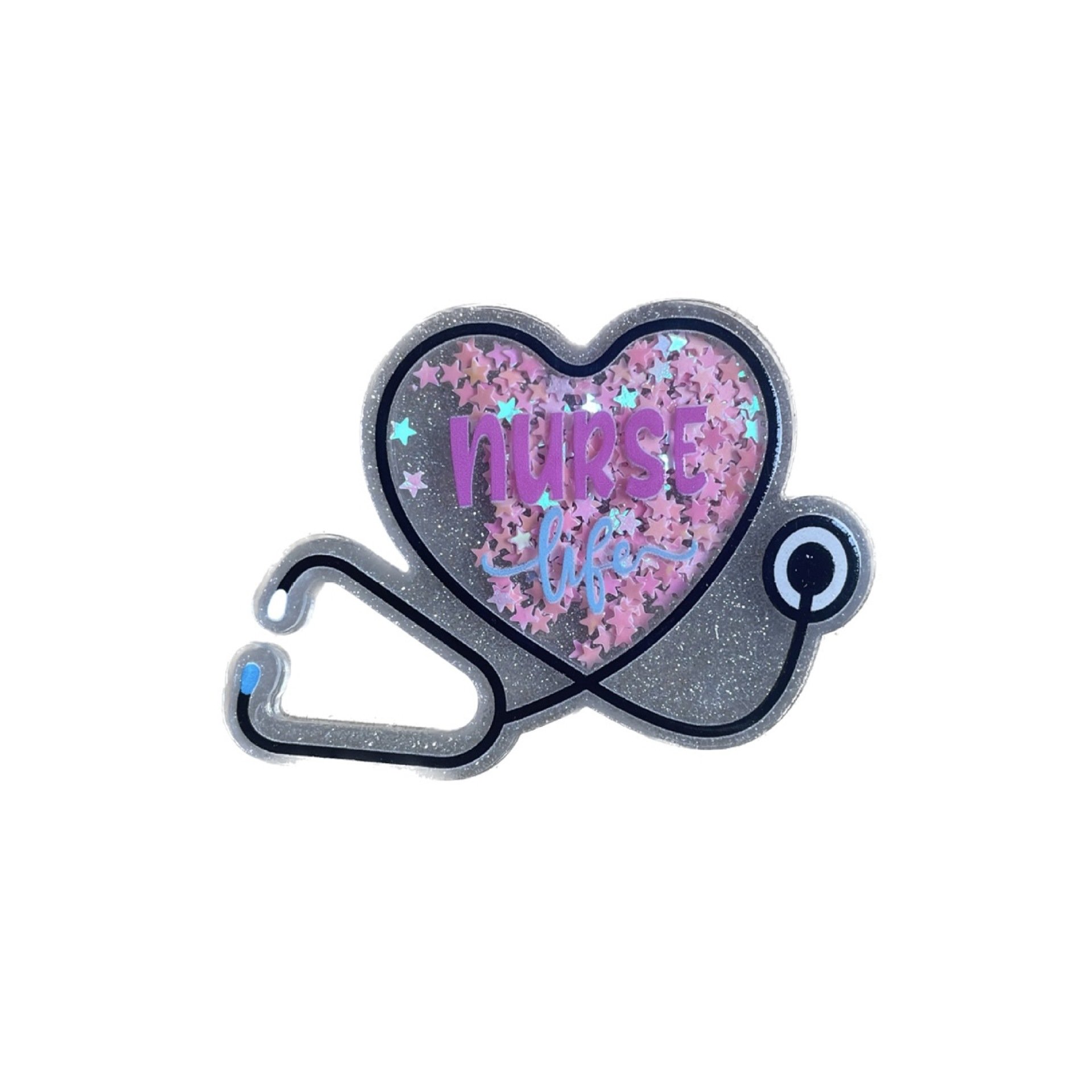 Cartoon Medical Clothing Shaker Acrylic Accessories Retractable Nurse Glitter Sparkle Badge Reel Nursing Decoration