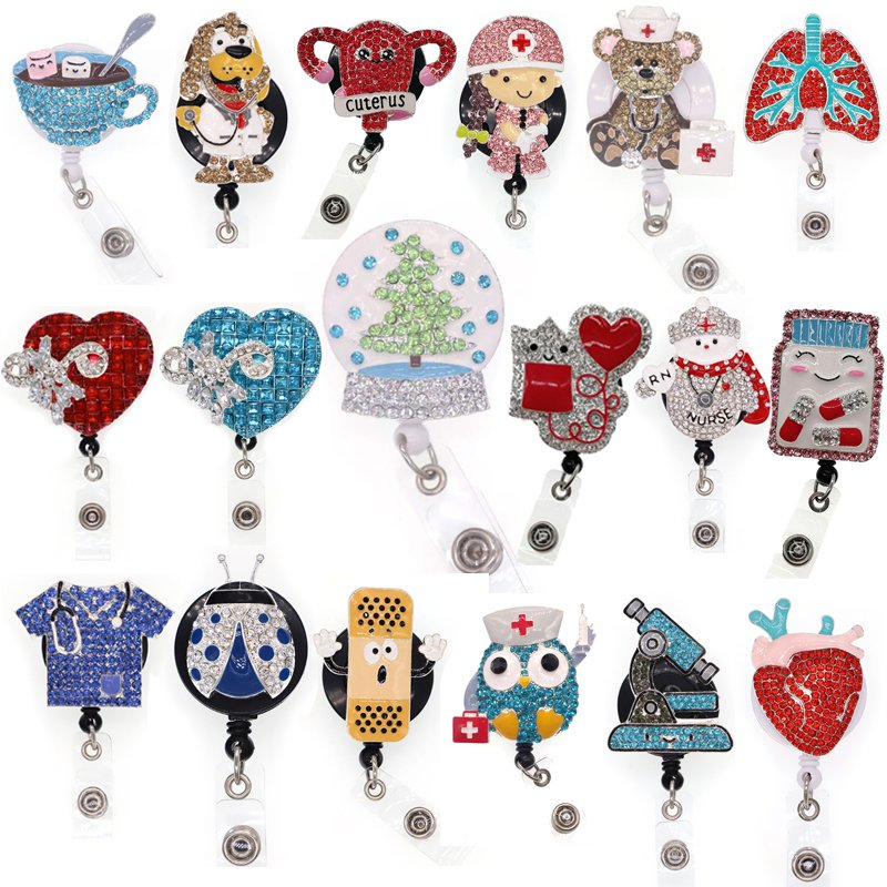 lailina Style Rhinestone Shiny Nurse ID Card Badge Reel Medical Office Supply Hospital Animal Rotate 360 degrees Badge Holder