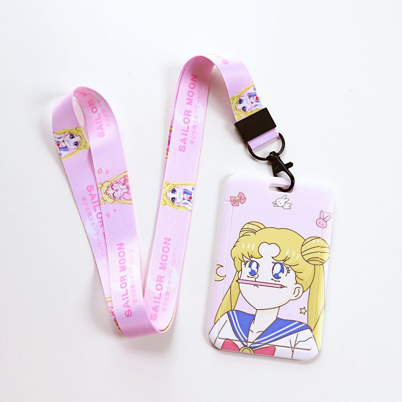 Hot Sale Cartoon Kawaii Sailor Moon ID Badges Card Holder with Lanyard ABS Sliding Cover Plastic Case Badge Holder for Gifts