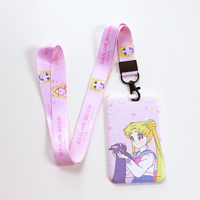 Hot Sale Cartoon Kawaii Sailor Moon ID Badges Card Holder with Lanyard ABS Sliding Cover Plastic Case Badge Holder for Gifts