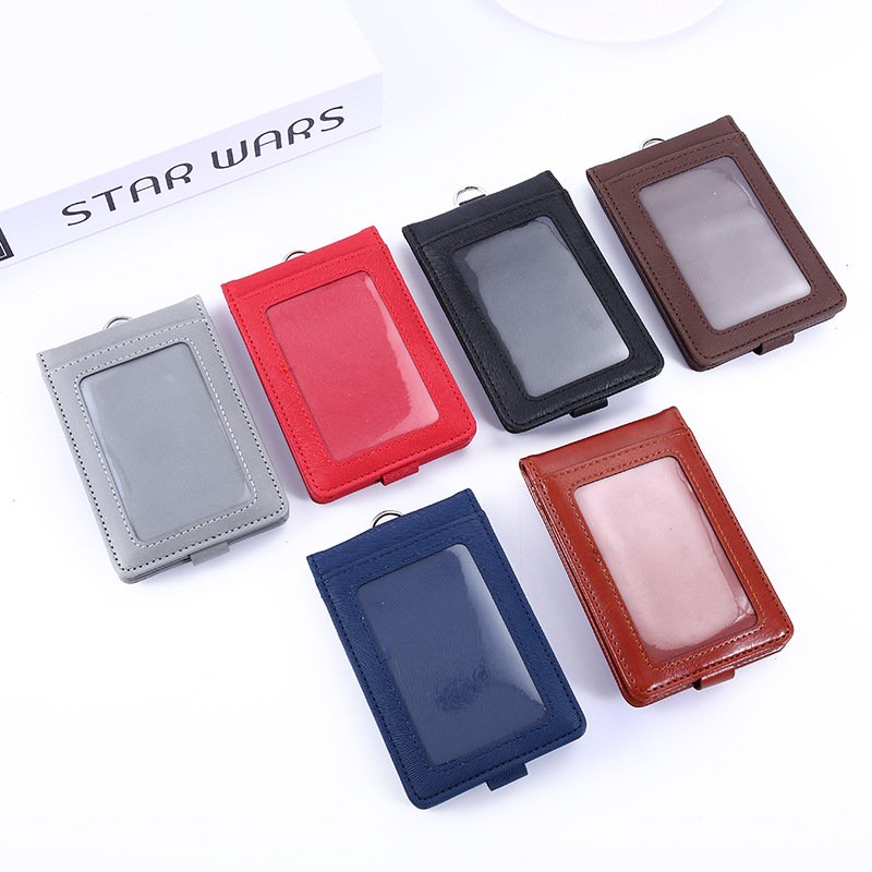 Premium PU Leather Folding ID Card Holder Vertical Badge Holder with1ID Window and 5 Card Slots