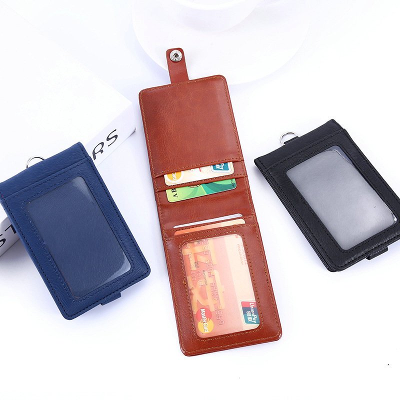 Premium PU Leather Folding ID Card Holder Vertical Badge Holder with1ID Window and 5 Card Slots