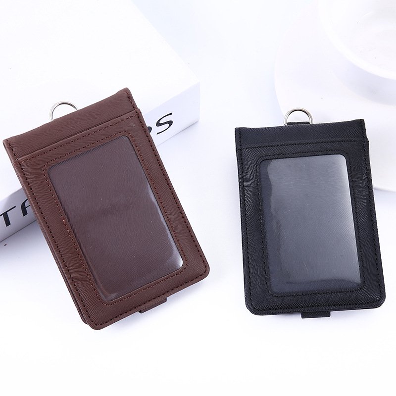 Premium PU Leather Folding ID Card Holder Vertical Badge Holder with1ID Window and 5 Card Slots