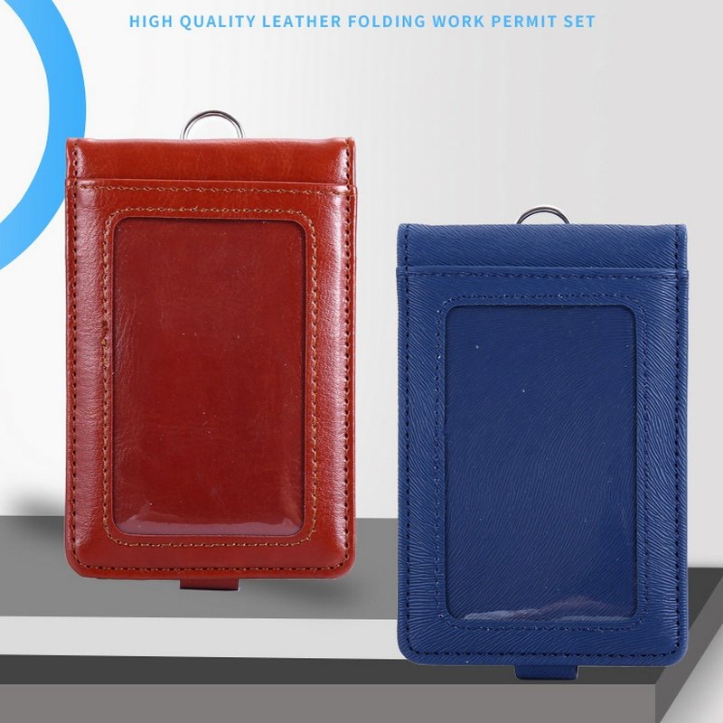 Premium PU Leather Folding ID Card Holder Vertical Badge Holder with1ID Window and 5 Card Slots