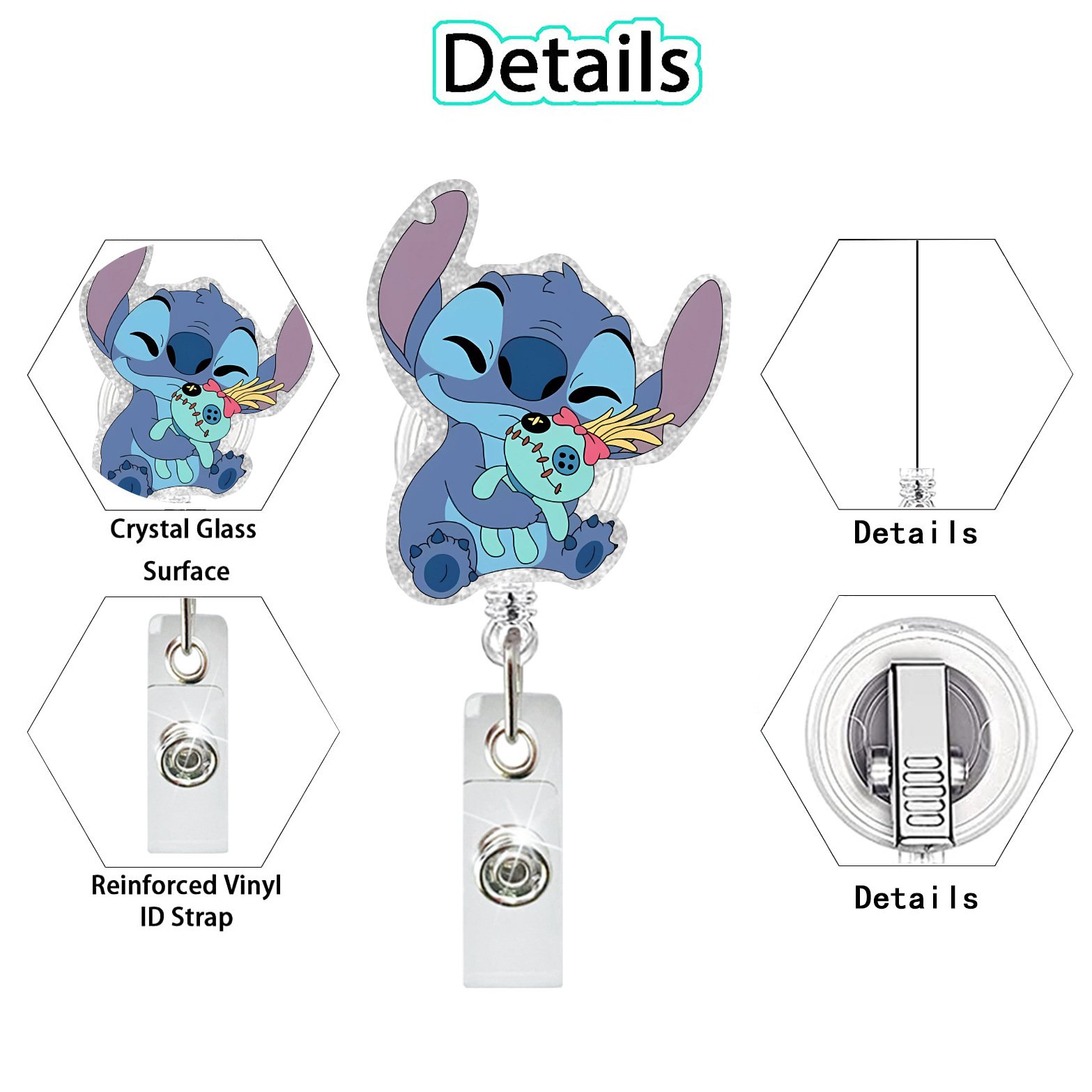 Stitch Acrylic Retractable Nurse Badge Reel ID Name Card Badge Holder with Alligator Clip for Nursing Student Christmas Gift