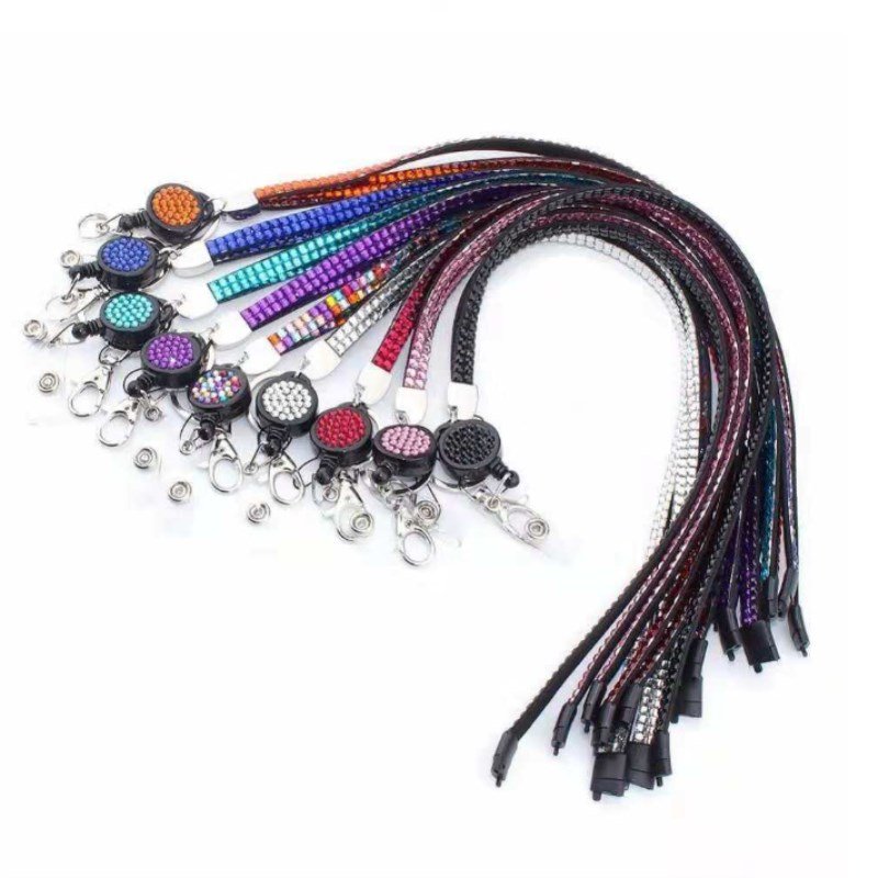 rhinestone name badge holder resin neck lanyard for promotional gift,Fleece Add Crystal Slim Red Multi Color Custom Rhinestone