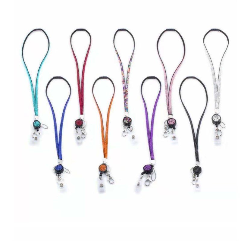 rhinestone name badge holder resin neck lanyard for promotional gift,Fleece Add Crystal Slim Red Multi Color Custom Rhinestone