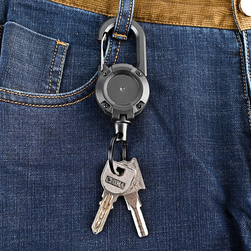 Retractable Reel Clip Keychain Heavy Duty Steel Wire Badge Holder ID Keyring for Outdoor Climbing