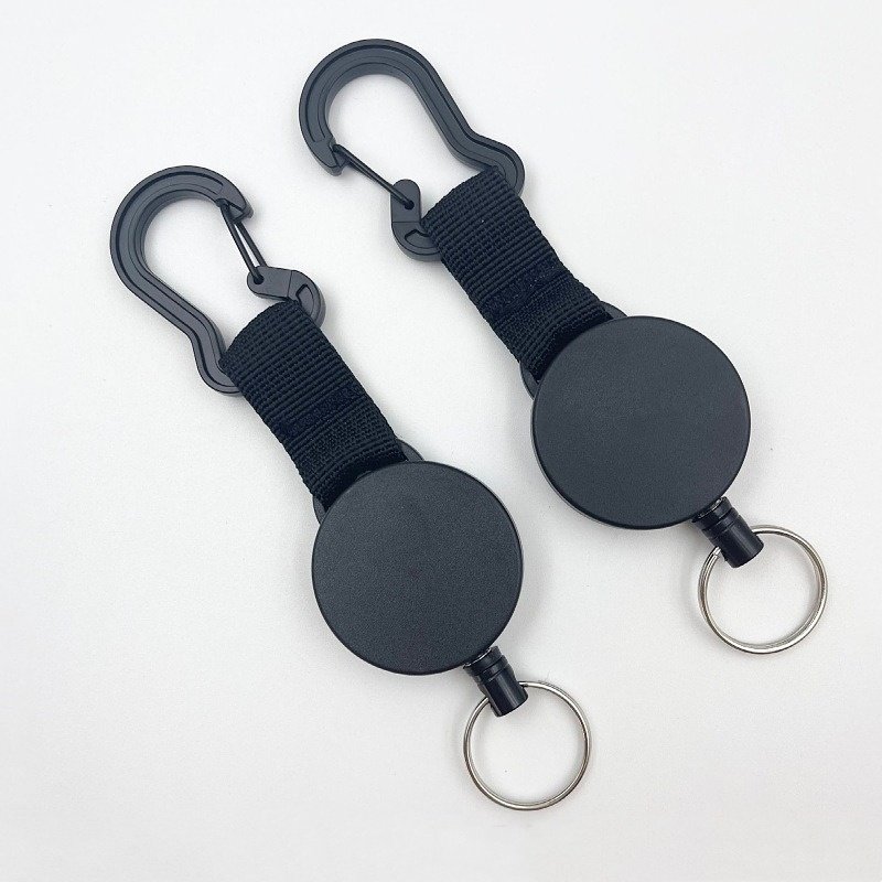 Custom logo Heavy Duty Retractable 60cm Wire Rope Badge Reel Holder Anti-lost Outdoor Carebiner Keychain