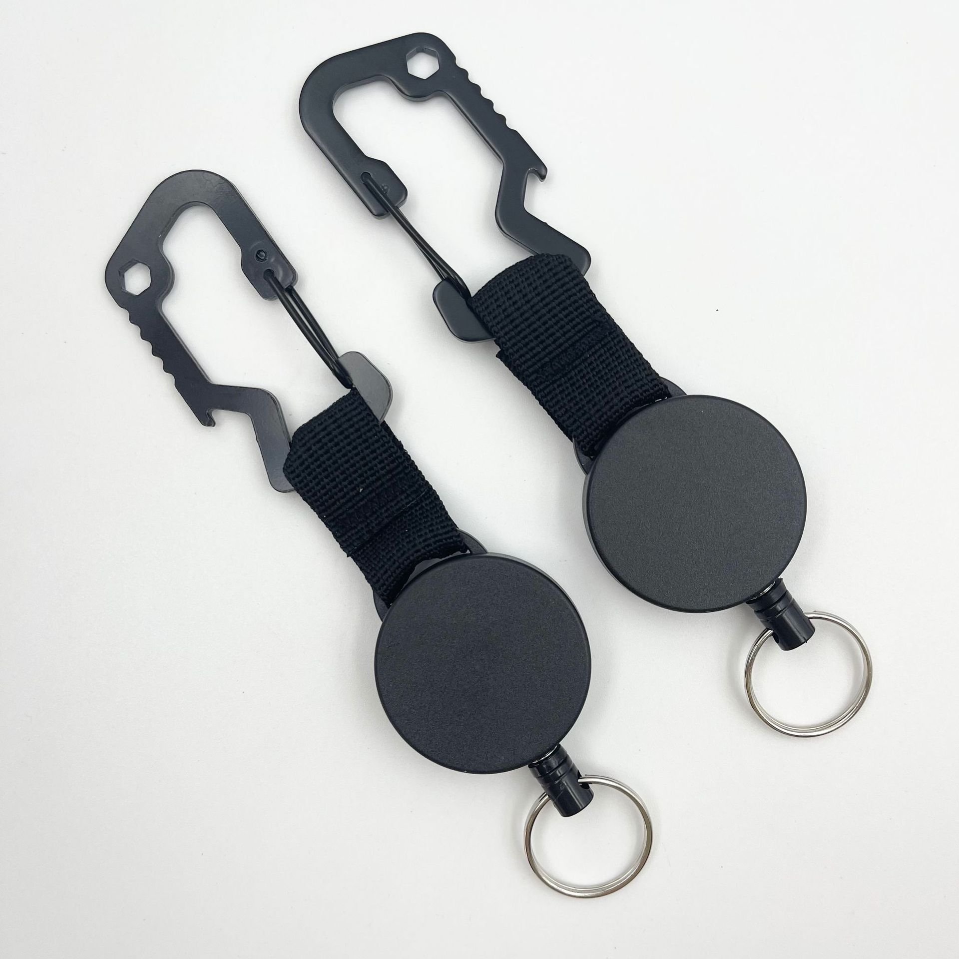 Custom logo Heavy Duty Retractable 60cm Wire Rope Badge Reel Holder Anti-lost Outdoor Carebiner Keychain