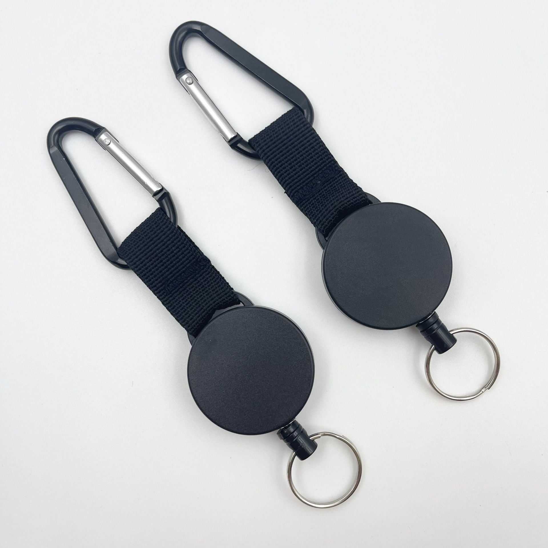 Custom logo Heavy Duty Retractable 60cm Wire Rope Badge Reel Holder Anti-lost Outdoor Carebiner Keychain