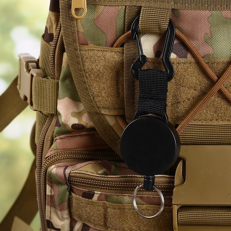 Custom logo Heavy Duty Retractable 60cm Wire Rope Badge Reel Holder Anti-lost Outdoor Carebiner Keychain