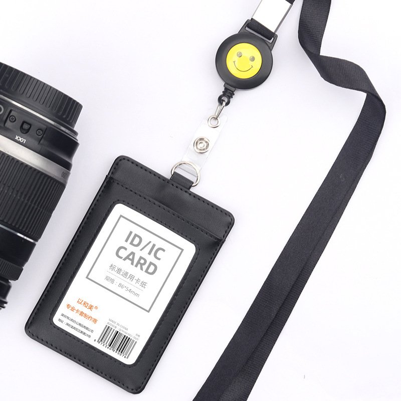 Custom Work ID Card Holder Leather Retractable Badge Holder