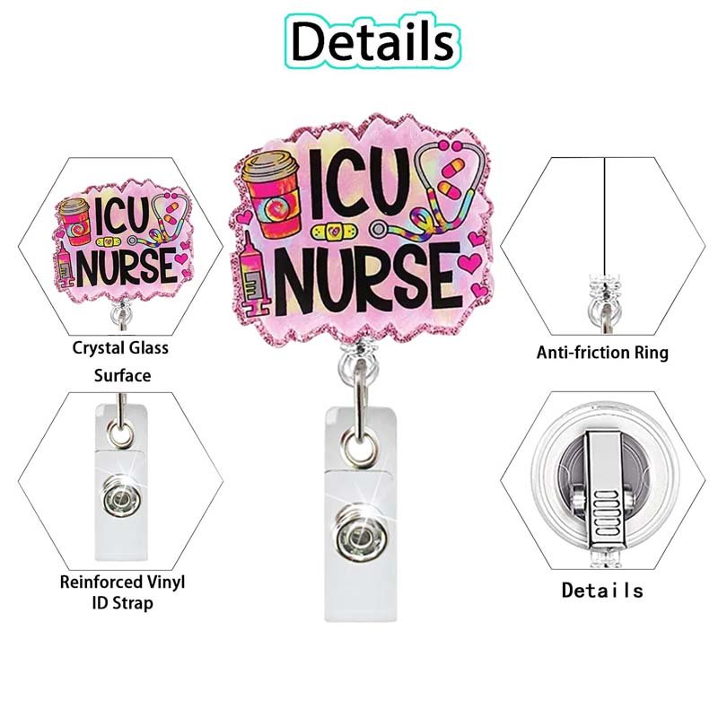 NICU Obstetrics Pharmacists Acrylic Retractable Badge Holder Glitter ID Badge Reel for RN Students Teacher Doctors