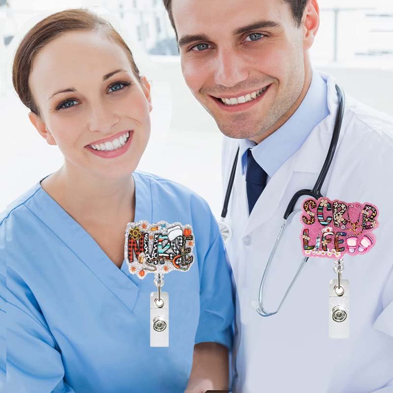 NICU Obstetrics Pharmacists Acrylic Retractable Badge Holder Glitter ID Badge Reel for RN Students Teacher Doctors