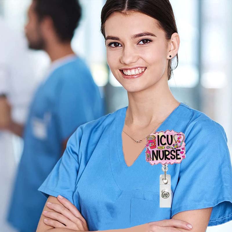 NICU Obstetrics Pharmacists Acrylic Retractable Badge Holder Glitter ID Badge Reel for RN Students Teacher Doctors