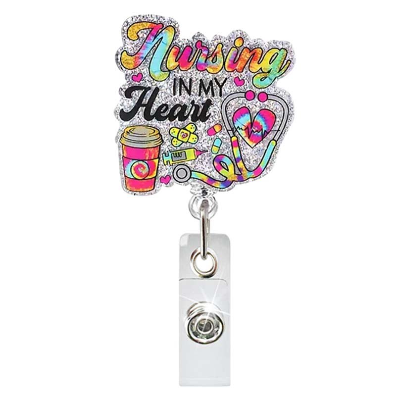 NICU Obstetrics Pharmacists Acrylic Retractable Badge Holder Glitter ID Badge Reel for RN Students Teacher Doctors