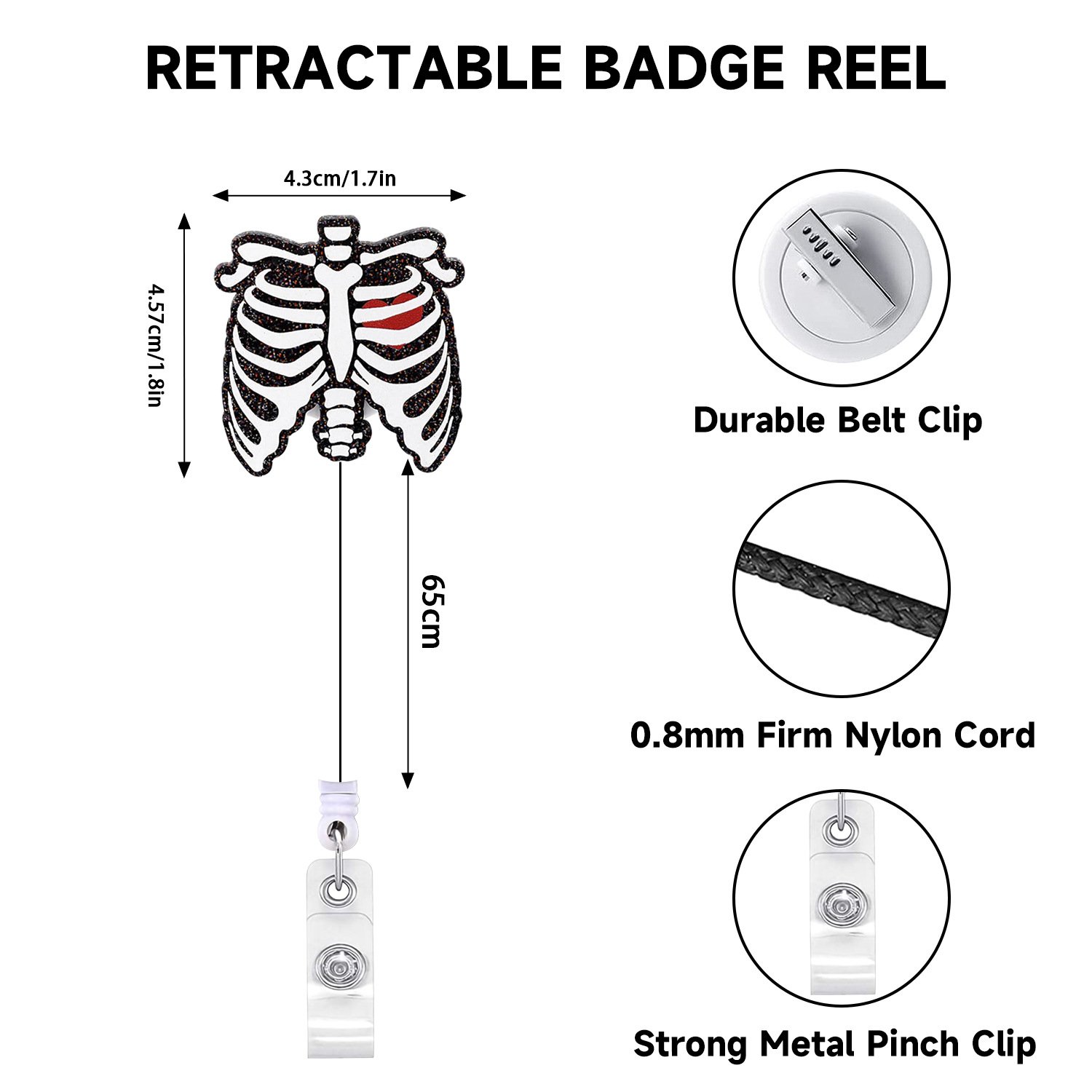 New Skull Retractable ID Card Badge Holder with Alligator Clip