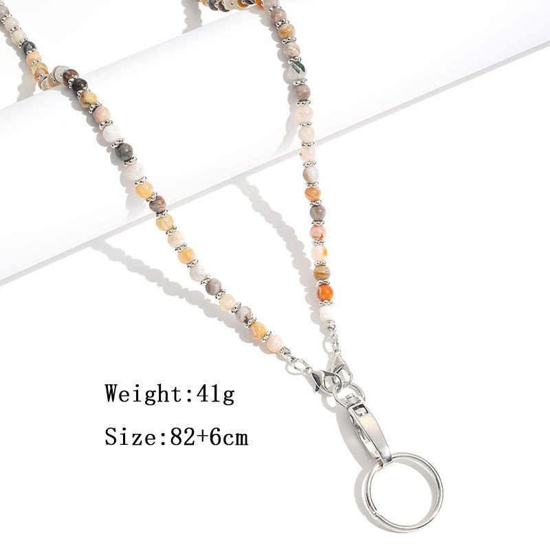 Factory Best Crystal Natural Stone Lanyard Necklace Mobile Key Work Card Easy Pull Buckle Tether Necklace