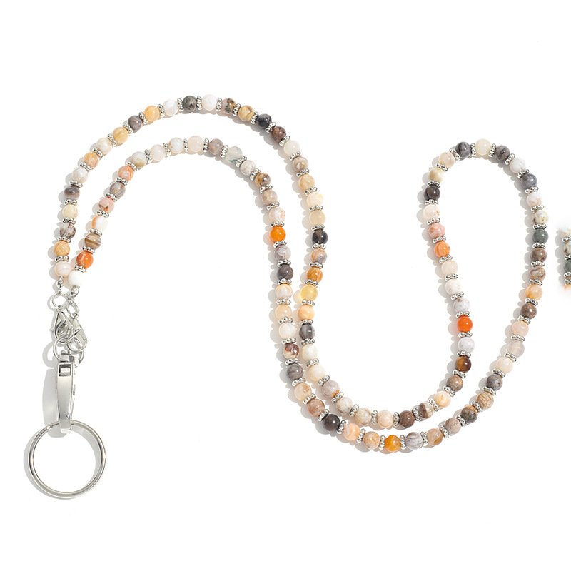 Factory Best Crystal Natural Stone Lanyard Necklace Mobile Key Work Card Easy Pull Buckle Tether Necklace