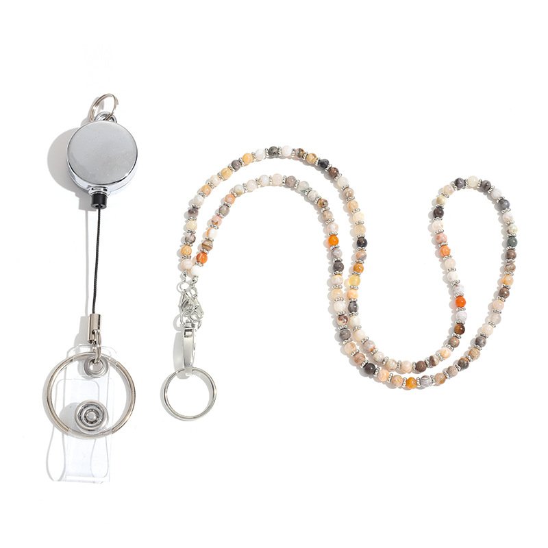 Factory Best Crystal Natural Stone Lanyard Necklace Mobile Key Work Card Easy Pull Buckle Tether Necklace