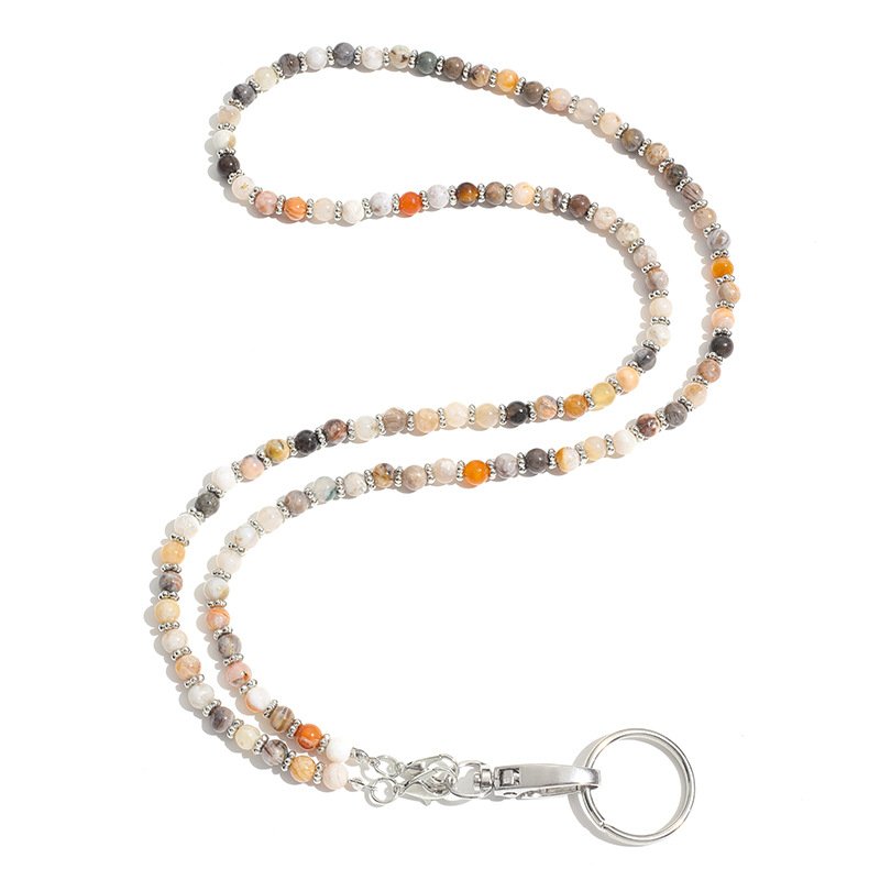 Factory Best Crystal Natural Stone Lanyard Necklace Mobile Key Work Card Easy Pull Buckle Tether Necklace