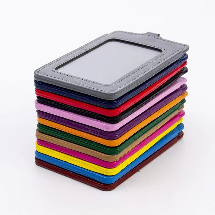 bus bank subway work ID card retractable buckle lanyard pu leather card holder