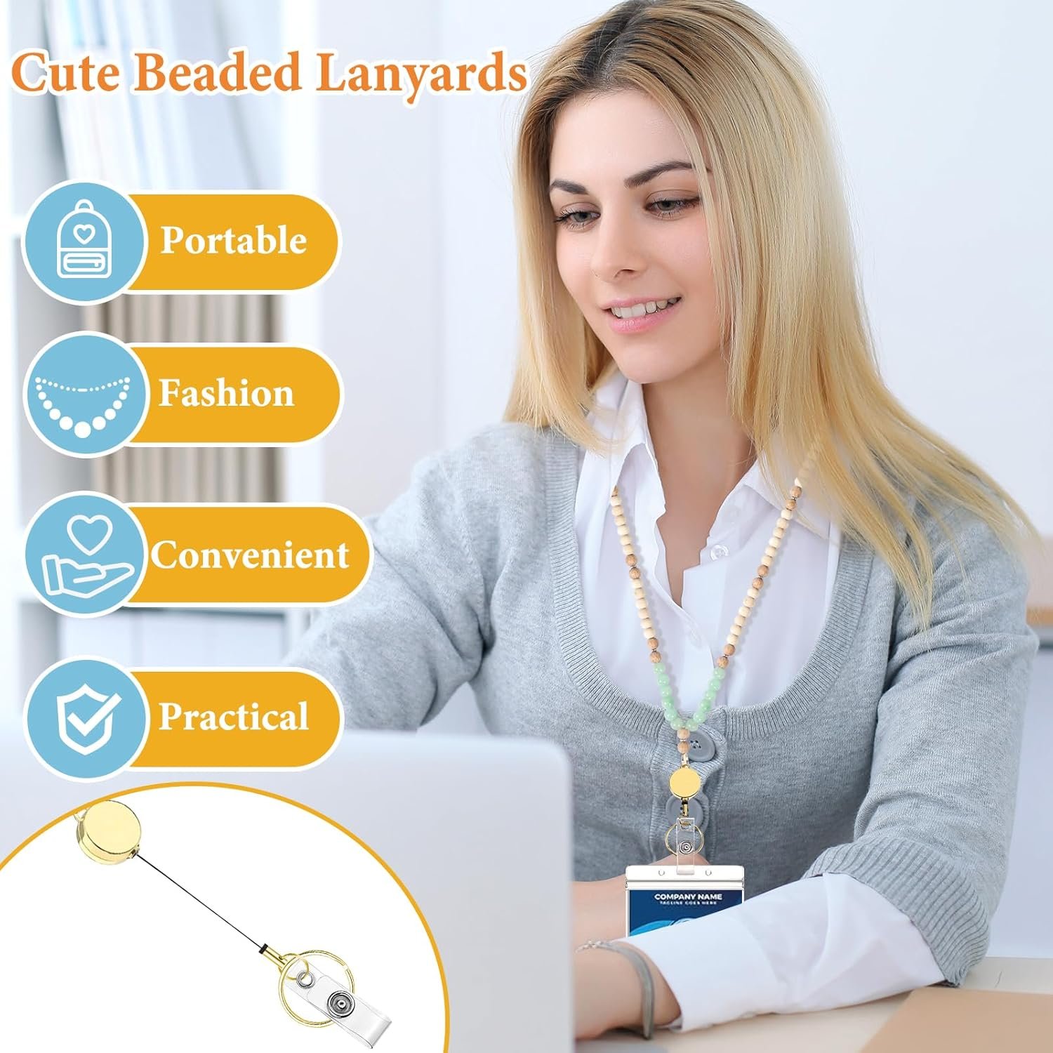 Personalized Wooden Beaded Retractable Lanyard Keychain with Breakaway Feature ID Badges Teacher Cruise Ship Cards Women's Gift