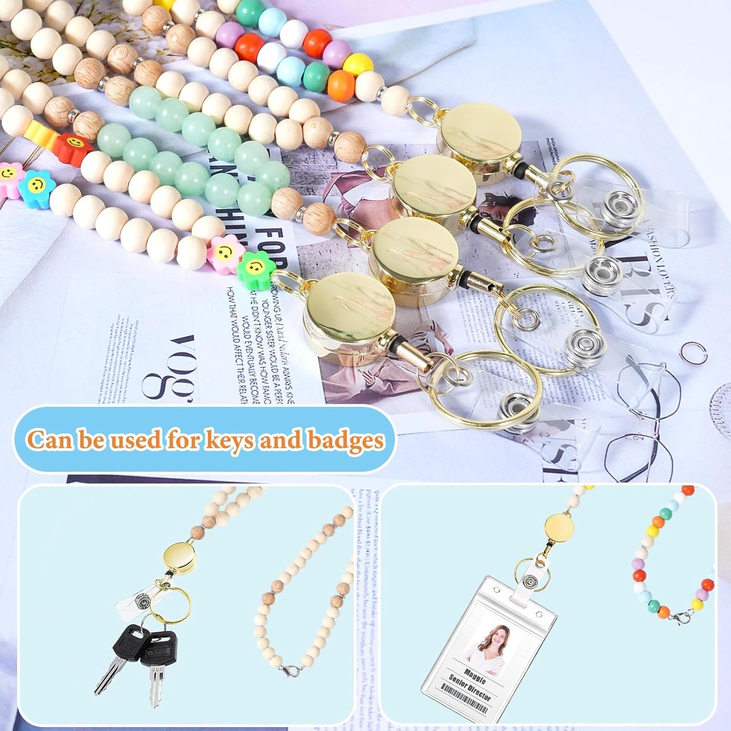 Personalized Wooden Beaded Retractable Lanyard Keychain with Breakaway Feature ID Badges Teacher Cruise Ship Cards Women's Gift