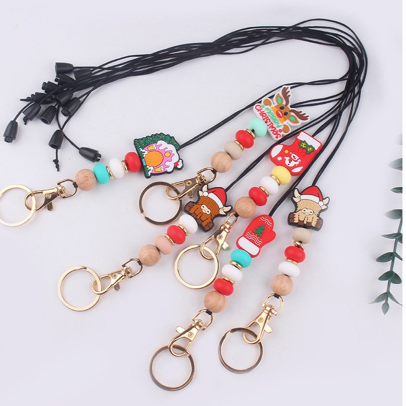 New Beaded Teacher Lanyards Holiday Lanyards ID Badge Holder Christmas Silicone Beads Teacher Lanyard